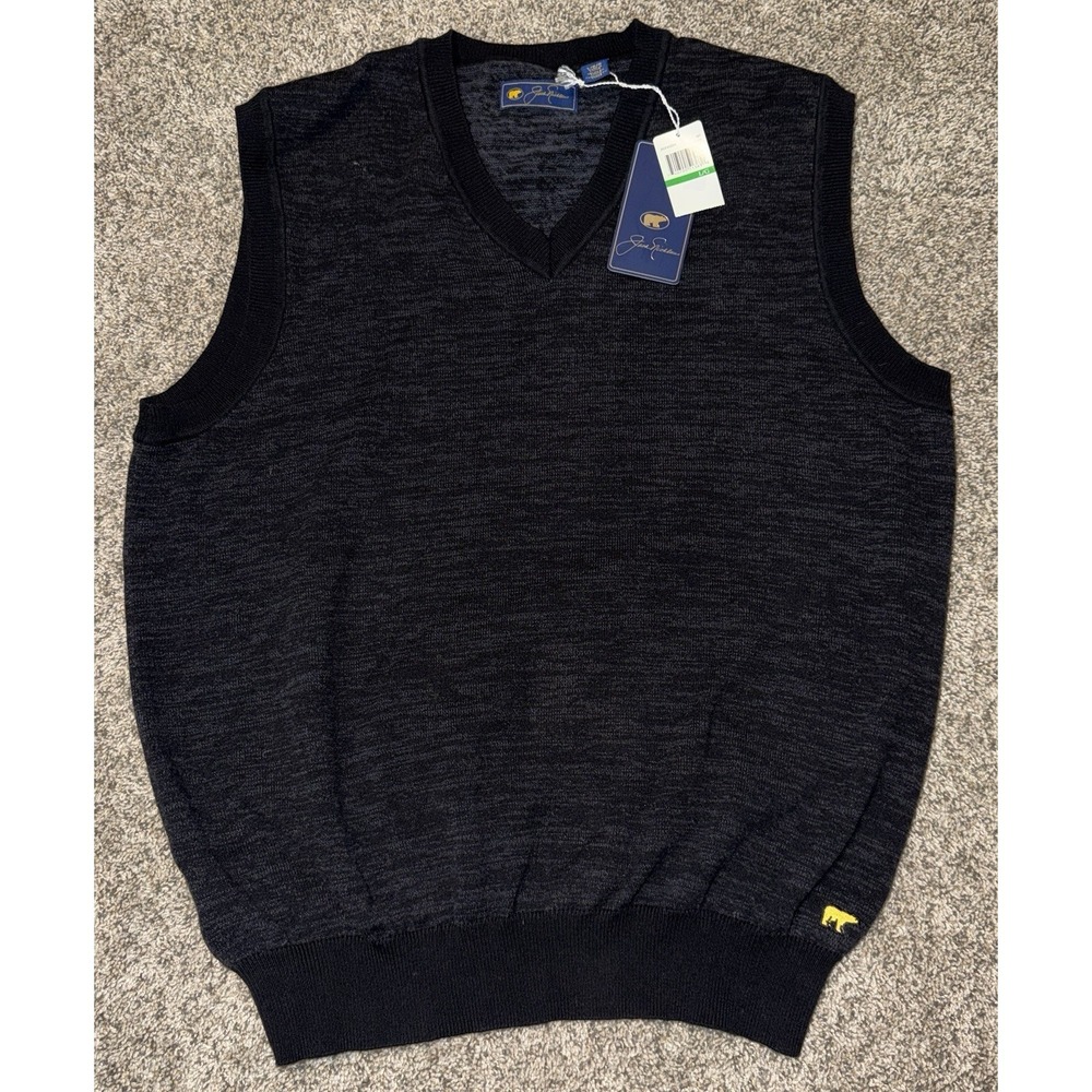 NWT Men's Jack Nicklaus Golf V-Neck Sweater Vest Dark Gray‎ Black L Golden Bear